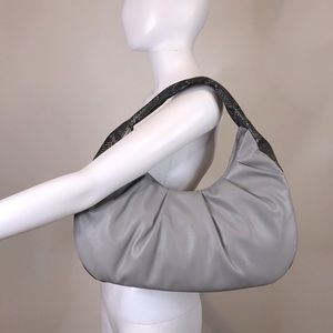 INC International Concepts Gray Faux Leather Snakeskin Print Hobo Style Handbag